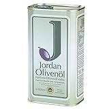 Jordan Olivenöl - Natives Olivenöl Extra von der griechischen Insel Lesbos - traditionelle Handernte - Kaltextraktion am Tag der Ernte - Kanister im traditionellen Retro-Design mit Ausgießer - 1,00 Liter