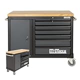 TRUTZHOLM Werkstattwagen Deluxe 6 Schubladen + Tür leer Werkzeugwagen, Rollwagen, Assistent | Arbeitsfläche 108x46,5cm Massivholz Arb