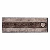 Astra Flauschige Sauberlaufmatte weich - Pure & Soft - Holz Herz Sand-braun 50 x 150cm - Waschbarer Küchenteppich innen - Türmatte strapazierfähig - Tepp