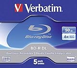 Verbatim BD-R Dual Layer Blu-ray Rohlinge 50 GB, Blu-ray-Disc mit 6-facher Schreibgeschwindigkeit, mit Kratzschutz, 5er-Pack Jewel Case, Blu-ray-Disks für Video- und Audiodateien