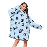 Neufigr Hoodie Decke Übergroße Sweatshirt Oversized Riesen Hoodie Warme Sherpa Kapuzenpullover für Kinder Damen Herren Erwachsene,Schwarze Katze,Einheitsgröße