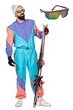 MIMIKRY 80er Jahre Retro Ski-Anzug Herren-Kostüm inkl. Brille Overall Einteiler Trash Bad Taste Apres Ski, Größe:62