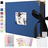 Fotoalbum zum Selbstgestalten, Scrapbook 80 Schwarze Seiten Fotobuch zum Einkleben, DIY Geschenk Scrapbooking Set für Baby Familie Jahrestag Geburtstags Valentinstag Hochzeit mit Protektkegeln B