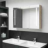 Fest-night LED Bad Spiegelschrank Badezimmerspiegel Badspiegel Spiegel Badschrank Badezimmerschrank Hängeschrank Wandschrank Weiß und Eiche-Optik 89x14x62cm