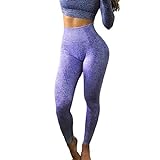 Bedruckte Yogahose für Damen, hohe Taille, einfarbig, Leggings Sport Bringbring Gr. Small, dunkelblau