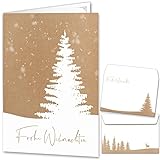 beriluDesign Weihnachtskarten mit Umschlägen (15er Set) - Klappkarten mit Weihnachtsbaum-Motiv für die schönsten Weihnachtsgrüße im Kraftpapier-Look - Frohe Weihnachten