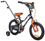 Kinderfahrrad Jungen Fahrrad Stützräder mit Abnehmbarer Schubstange 12 14 16 Zoll ab 2-6 Jahre BMX Kinder Fahrrad Orange (14 Zoll)