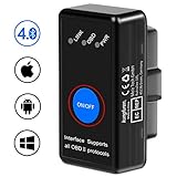 kungfuren OBD2 Bluetooth 4.0 Adapter für iPhone IOS und Android, OBD2 Diagnosegerät Scanner, Mini KFZ OBD Pro, OBD II Diagnosewerkzeuge Auto Code Reader