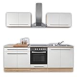 WELCOME X Küchenzeile ohne Elektrogeräte in Eiche Sonoma Optik, Weiß matt - Geräumige Einbauküche mit viel Platz und Stauraum - 240 x 204 x 60 cm (B/H/T)