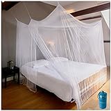 EVEN NATURALS Luxus MOSKITONETZ Doppelbett, großes Mückennetz für Bett, feinste Löcher, rechteckiger Netzvorhang Reise, Insektenschutz, 2 Einträge, einfache Anbringung, Tragetasche, Keine Chemikalien