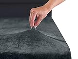 MALIKA® Premium warme Spannbettlaken Cashmere-Touch Bettlaken Jersey Fleece Spannbetttuch Laken, Farbe:Anthrazit, Größe:180-200 x 200 cm