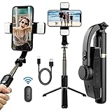 Kardan-Stabilisator für Smartphone – Selfie-Stick für iPhone Stativ mit doppelten Fülllichtern – ausziehbare tragbare Bluetooth-Steuerung Anti-Shake für Telefon