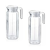 2 Glaskannen Glaskrüge Kühlschrankkannen Kühlschrankkrüge je 1 Liter aus Glas mit weißem Kunststoffdeckel