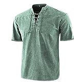 Shirt Herren Sommer Basic Einfarbig V-Ausschnitt Kragenloses Shirt Urban Modern Neue Klassisch All-Match Herren Kurzarm Freizeithemden H-Green 5XL