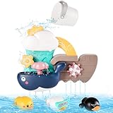 Sinoeem Badespielzeug Set für Baby Kinder, mit 3Pcs Uhrwerk Ente Schwimmbad Spielzeug, Multifunktionales Wal Wasser Dusche Badewannenspielzeug mit Tasse Für ab 6 Monate+ 1 2 3 4 Jahr Baby Kinder