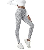 LAPASA Damen Sport Leggings hoher Bund Yoga Pants Push Up High Waist L01A Weiß Grau Space Dye L