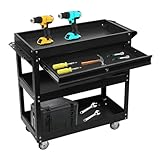 Susoso Plattformwagen, Werkzeugwagen mit Kugelgelagerte Schienen mit Clips Gewichtskapazität 150kg für Garagen 76.3x35.3x83.5cm eisenhaltig