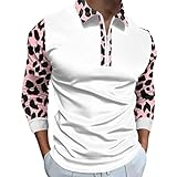 LAOSU Polo Herren Hemd gestreift Herren Männer Mode Lose Reißverschluss 3D Digitaldruck Langarm T-Shirt Klein T-Shirt Herren Weiß, A-Rosa, XL