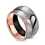 Epinki 2Pcs Verlobungsring Mann, 6MM Edelstahl Fingerring Puzzle Herz mit Zirkonia für Damen & Herren, Silber, Damen Gr.57 (18.1) & Herren Gr.54 (17.2)