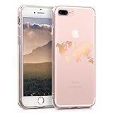 kwmobile Hülle kompatibel mit Apple iPhone 7 Plus / 8 Plus - Handyhülle Silikon Case - Travel Umriss Rosegold Transparent