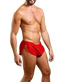 Muscle Alive Herren Extrem Mesh Kurze Hose mit Groß Teilt Seiten Unterwäsche Boxershorts Slip Unterhosen Rot M