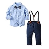 Volunboy Baby Jungen Anzug Set Bekleidung Hemd mit Fliege + Hosenträger Hosen Strampler Anzug(Blau,3-4 Jahre,Größe 110)