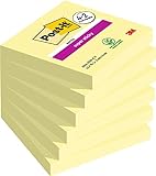 Post-it Super Sticky Notes Kanariengelb, Packung mit 6 Blöcken, 90 Blatt pro Block, 76 mm x 76 mm, Farbe: Gelb - Extra-stark klebende Notizzettel für Notizen, To-Do-Listen und Erinnerungen