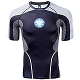 Herren Kompressionsshirt Iron Man 3D-Druck T-Shirt Fitness Tops, hellblau, Groß