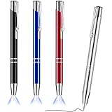 4 Stücke Beleuchteter Spitze Stift Kugelschreiber mit Licht Taschenlampe LED Lichtstift LED Taschenlampe Leuchtstift zum Schreiben im Dunkeln (Schwarz, Silber, Blau, Rot)