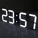 LED Wanduhr Digital Wecker mit 3 einstellbaren Helligkeitstufen, Digital 3D LED Tabelle Wecker 24/12 Stundenanzeige, LED Elektronische Wanduhr für Wohnzimmer Küche Schlafzimmer Büro, 21.5CM, Schw