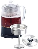 Rosenstein & Söhne Teekocher mit Sieb: 2in1-Glas-Teebereiter & Wasserkocher, Edelstahl-Sieb, 800 Watt, 1,2 l (Elektrischer Teekocher)