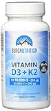 Berg Nutrition Vitamin D3 10.000 I.E + 200 µg K2 99+% ALL-Trans I 365 vegetarische Tabletten hochdosiert u. leicht zu schlucken I Nahrungsergänzung in Premium Qualität I Vitamin D 3 und Vitamin K 2