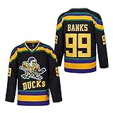 D-5 Herren Mighty Ducks Jersey #33 Goldberg #66 Bombay #96 Conway #99 Banks Jersey, Film Eishockey-Trikot für Herren, S-XXXL, #99 - Schwarz, XX-Large