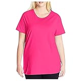 Damen-T-Shirt, Übergröße, einfarbig, kurzärmelig, Rundhalsausschnitt, große Größe, für große Mädchen und Damen, hot pink, 4XL