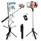 Grundig Selfie Stick und Handystativ - Stativ für Smartphone - mit Bluetooth-Fernbedienung - Smartphones von 58 bis 100 MM - Ausfahrbar von 19 bis 70 cm - Kunststoff - Schw