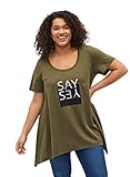 Zizzi Große Größen Damen T-Shirt aus Baumwolle mit Rundhals und Print Gr 50-52 Ivy Green YES