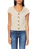 ONLY Womens ONLNELLA S/S Button TOP NOOS JRS T-Shirt, Detail:Melange Pumice Stone, M