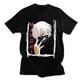 EDMKO Herren Hemden Tokyo Ghoul Anime Kaneki Ken Sommer T-Shirt 3D Druck Hemd Für Männer Und Frauen Mode Atmungsaktiv Kurzarm,Schwarz,L