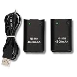 OSAN 2X 4800mAh NI-MH Direct-Charge wiederaufladbar Batterie Akkus für Xbox 360 Remote Controller mit Ladekabel (Schwarz)