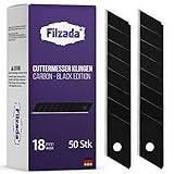 Filzada ® 50x Cuttermesser Klinge 18mm - Abbrechklinge/Messerklinge Carbonstahl - Black Ultrascharf