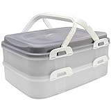 com-four® Partycontainer mit 2 Etagen und Hebeeinsatz - Kuchen Transportbox für Lebensmittel - Kuchencontainer mit Tragegriff - grau pastell (001 Stück - grau pastell)