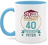 40. Geburtstag personalisiert - Tasse - So gut kann man mit 40 aussehen zum Vierzigsten. - rot/blau - Unisize - Hellblau - Geschenk - Q9061 - Kaffeetasse und Teetasse 325 ml