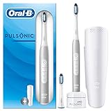 Oral-B Pulsonic Slim Luxe 4200 Elektrische Schallzahnbürste für gesünderes Zahnfleisch in 4 Wochen, 3 Putzmodi inkl. Sensitiv, Timer, 2 Aufsteckbürsten, Reiseetui, Frustfreie Verpackung, platin