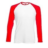Fruit of the Loom - Kontrast Langarm-Shirt 'Baseball Longsleeve T' M,White/Red