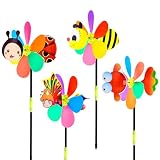 Sixfolo 4 Stück Windrad Garten Tiere 55cm Windmühle Kinder Groß Buntes Windräder Garten aus Kunststoff 3D Gartenstecker Windrad mit Biene Marienkäfer Schmetterling Goldfisch für Balkon Garten Dek