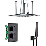 Thermostatic Shower System LED 20' Square Rainfall Shower Head System with Handheld Combo Set Embedded Installation Black Shower Faucet Set Complete 3 Way (2 Way)