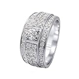 KnBoB Eheringe und Verlobungsring, Herren 18 Karat (750) Weißgold Ring, Breit 0.2ct Erstellt Diamant Ring Größe 63 (20.1)