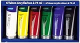 Stylex 28653 - Acrylfarben im Set, 6 Tuben á 75 ml, auf Wasserbasis hergestellt, matt, hohe Deck- und Farbkraft, lichtbeständig, schnelltrocknend und wasserfest