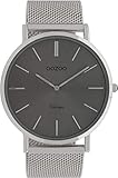 Oozoo Vintage Armbanduhr mit Edelstahl Milanaise Metallband 44 MM Silbergrau/Silberfarben C9936