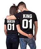 Daisy for U King Queen Shirts Couple Shirt Pärchen T-Shirts Paar Tshirt König Königin Kurzarm 1 Stücke-Queen1-schwarz-weiß（Damen）-S